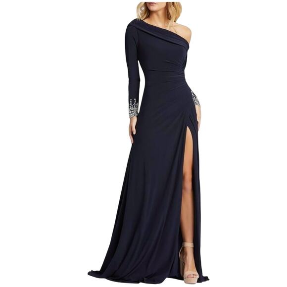 MAC DUGGAL 12231 Beaded Cuff Drop Shoulder Faux Wrap Gown, Size 4, New with Tag - Picture 4 of 16